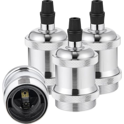 Vintage E27 Adaptateur Douille,Suspension lampe,Solide Cuivre Céramique Douille pour Plafonds Bricolage Suspension Lampe Argenté,4pcs (1/5)