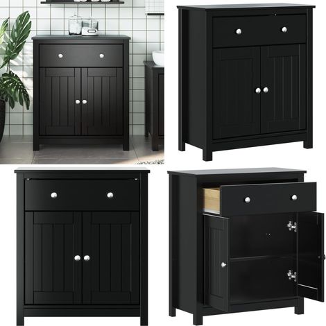 Badschrank BERG Schwarz 69,5x34x80 cm Massivholz Kiefer - Badeschrank - Badmöbel - Kiefernholzmöbel - Schwarz - Handtuchhalter - Home & Living