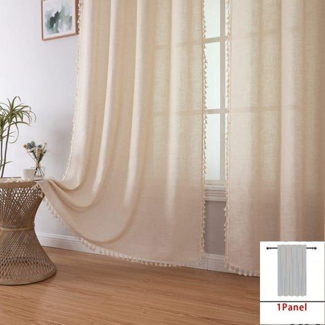 pièces de rideaux bohèmes 220150cm, rideaux à pompons bohèmes super doux, rideaux translucides filtrant la lumière, adapté salon (sac à roulettes) (1/5)