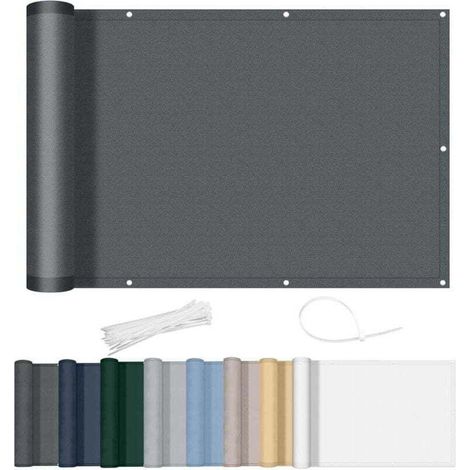 Brise-vue pour balcon 90 x 400 cm, imperméable, opaque, coupe-vent, avec trous et attaches de câble, pour terrasse extérieure, anthracite (1/4)