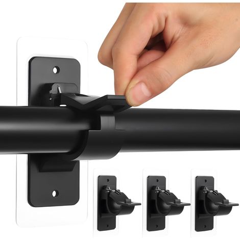 4 Pcs Support Tringle Rideaux sans Percage, Support de Tringle à Rideaux sans Perçage Noirs, Supports pour Tringles à Rideau Auto-adhésifs, Crochets de Rideau Réglables pour Salle de Bain Dhambre (1/4)