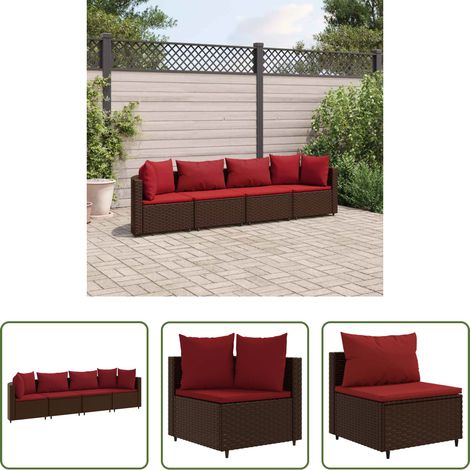 vidaXL Rattanmöbel - 4-tlg. Garten-Sofagarnitur mit Kissen Braun Poly Rattan (1/5)