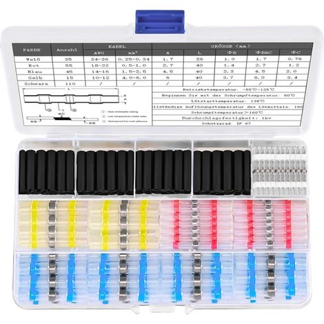 Cosse Thermoretractable Soudure 260pcs, 4 Waists de Etanche Manchon Thermosoudable Connecteur a Souder und Gaine Thermoretractable Black, with a Taux de Retractable de 2:1