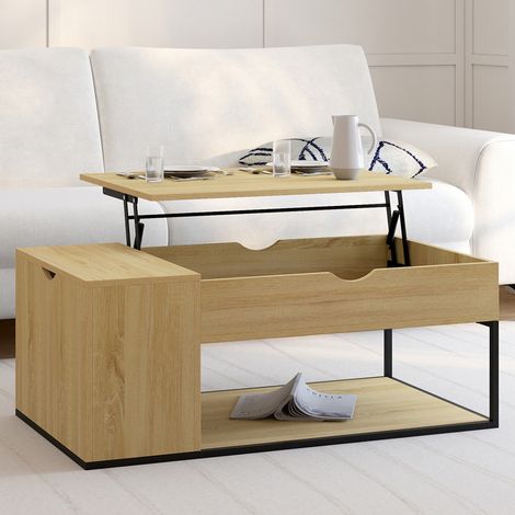 Mesa de centro elevable DETROIT con caja de diseño industrial (1/5)