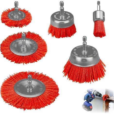 Lot de 6 brosses en nylon avec tige hexagonale de 1/4" pour perceuse (1/5)