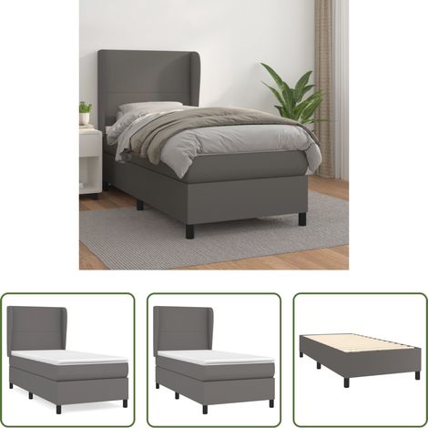 Kunstlederbett - Boxspringbett mit Matratze Grau 100x200 cm Kunstleder (1/5)