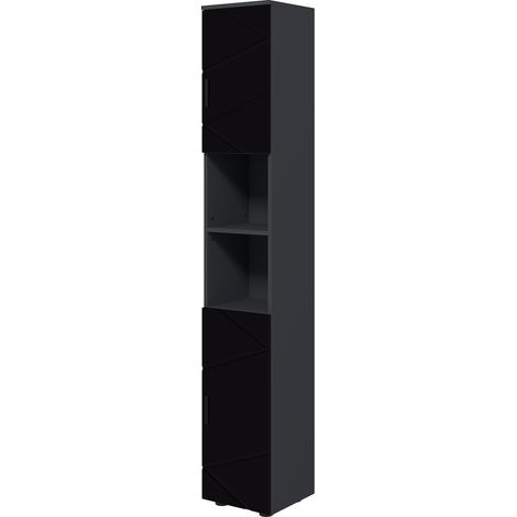 Colonna Bagno en Truciolato 2 Ripiani 2 Armadietti 2 Livelli Nero Grigio 30x30x183 cm (1/5)