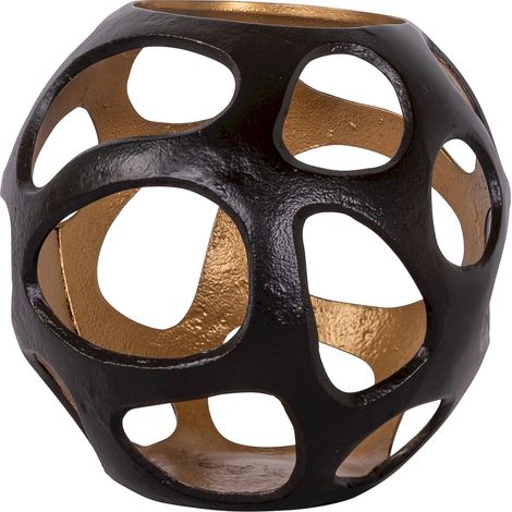Photophore design sculptural marron en aluminium moderne - marron foncé intérieur doré (1/3)