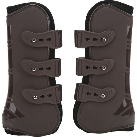 Paragambe anteriori per cavallo in 2 pezzi, stivali di protezione per gambe in neoprene PU per equitazione e salto, paio di L-Crezuo marroni-Crezuo