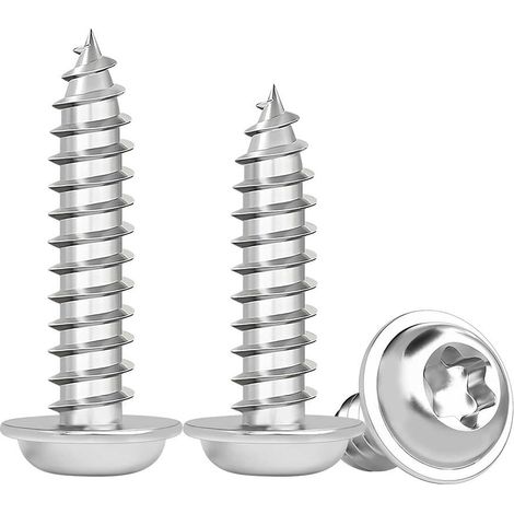 M3 Vis Autoforeuses avec Rondelle - Argent Vis Métal à Bois Torx à Filetage Complet à Tête Plate Acier Inoxydable A2 V2A, M3 x 10mm, 50 Pièces (1/5)