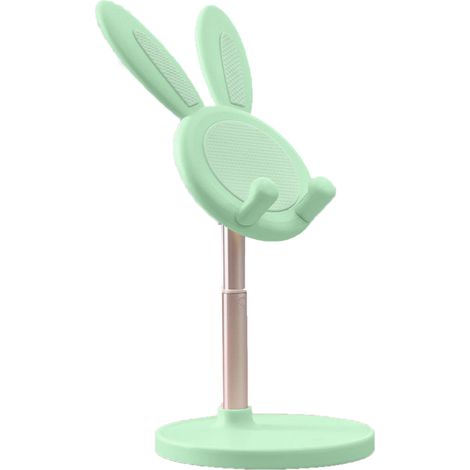 Support téléphone portable réglable en hauteur, support de bureau pour tablette, design mignon lapin, idéal pour maison et bureau, couleur verte. (1/5)