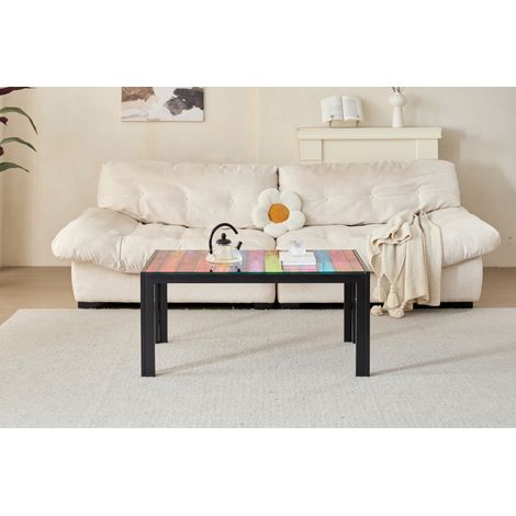 Table basse 100x60 cm verre trempé noir pieds métal pour salon et canapé - CHICFURN (1/5)