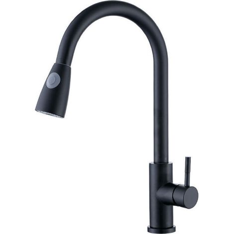 Robinet de cuisine moderne à arc élevé avec douchette à main , robinet d'évier à levier unique , robinet à main en acier inoxydable , noir (1/4)