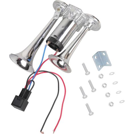 Klaxon pneumatique de voiture 600 dB, klaxon double tube 12 V ultra puissant, compatible avec les véhicules 12 V tels que les voitures et les bateaux, argent. (1/5)