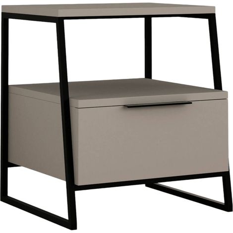 Nachttisch Rosita, 4 Böden, 1 Schublade, Schiebetür, 45x41x50h cm Beige