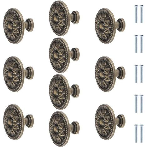 Runde antike Bronze-Möbelknöpfe mit Blumenmotiv – 10er-Set, 35 mm – Vintage-Stil für Schubladen und Schränke