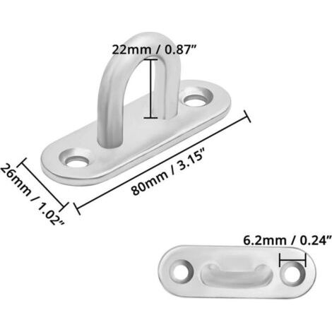Soporte M8 de acero inoxidable (paquete de 8) - Gancho de montaje rectangular en forma de U de alta resistencia para pared o techo (80 x 26 mm) - Capacidad de 200 kg - Anillo de montaje (1/4)