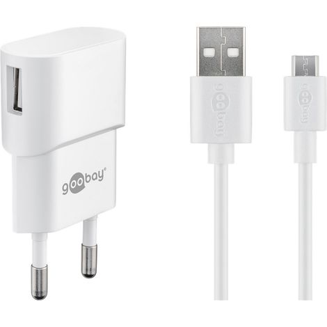 Set de carga micro-usb (5 w), fuente de alimentación con cable micro-usb 1 m (blanco).