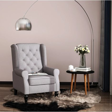 Fauteuil bergère 74x86x102 cm gris en polyester avec capitonnage et pieds en bois (1/5)