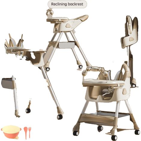 Chaise haute pour bébé, inclinaison réglable, accessoires de repas pratiques, Kaki (1/2)