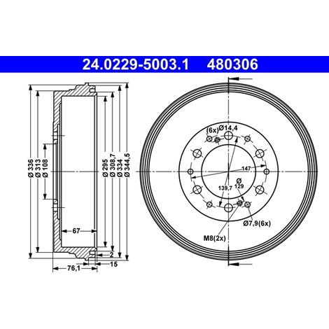 Tambour de frein ATE 24.0229-5003.1 TOYOTA 42431-0K120 42431-0K130