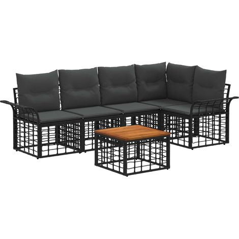 vidaXL  Outdoor Sofa Set  6 pcs Black and Dark Grey Poly Rattan