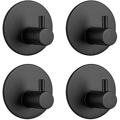 royaluxe - Lot de 4 crochets à ventouse pour mur de douche, Crochets auto-adhésifs, crochets muraux,crochet à serviette,noir (1/4)