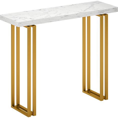 Console art déco effet marbre acier doré MINOY blanc et or