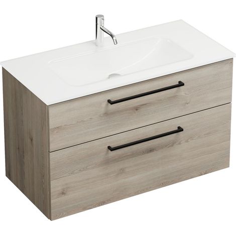Vasque en verre Burg Eqio + meuble sous-vasque en chêne, décor flanelle/blanc GR0234