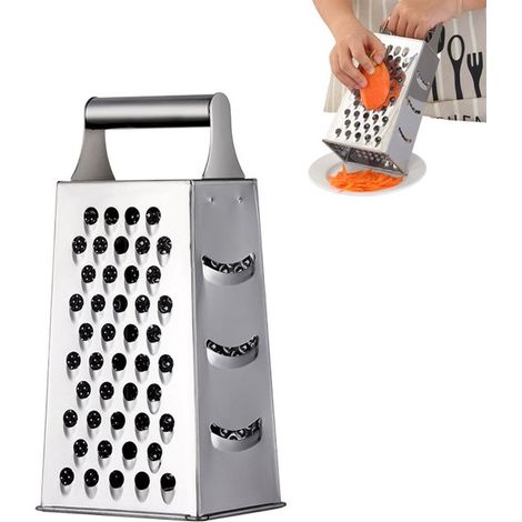 Rallador, Rallador de acero inoxidable, Rallador de torre multifuncional, Utensilio de cocina multifuncional, ajo, pepino, patata, plateado (1/5)