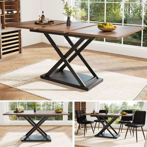 Table Extensible 120-160 x 80 cm extensible plateau couleur noyer pieds en fer noirs croisés 6-8 personnes gain de place (1/5)