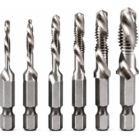Lot de 6 Forets Taraudeurs Combinés M3-M10, Kit Taraudage, Taraud Machine, foretmetal, foretbois, foretetage, foretcarrelage, embout visseuse, pour Perçage et Filetage Rapide, Compatible Perceuse Perc (1/5)