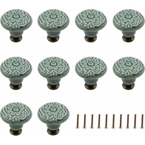 [NIEMALS VERWENDET] Set mit 10 Keramikknöpfen (grün), Schrankgriff, Türgriff, Möbelgriff