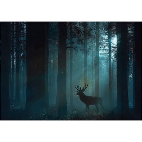 Papier peint mural forêt cerf animaux nature intissé grand format design intérieur salon chambre pas cher 200x140 cm (1/5)