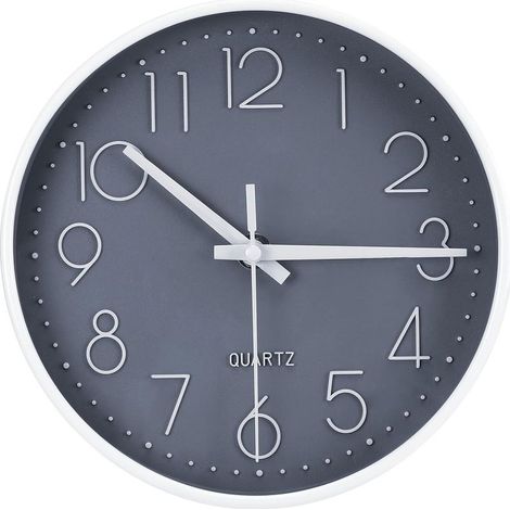 Horloge Murale EXCITAT 20 cm - Ronde et Silencieuse - pour Bureau, Cuisine, Salon, Chambre d'Enfant, École - Gris (1/5)