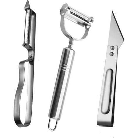 3-in-1 Gemüseschäler-Set aus Edelstahl – Vielseitige Schäler: Gerade, geschnitten und gezahnt – Ergonomischer, langlebiger und rostbeständiger Griff – Geeignet für Obst und Gemüse (1/4)