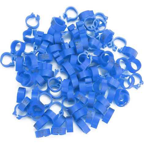 100 bagues numérotées en plastique bleu, 8 mm, numérotées de 001 à 100, pour pattes de pigeon (sachet de 8 mm) (1/5)