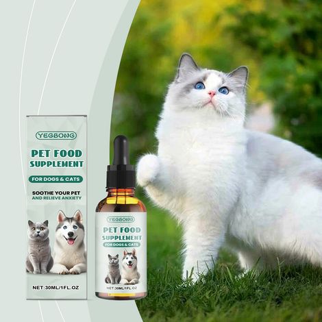 Complément alimentaire pour animaux de compagnie, facile à administrer, soulage efficacement l'inconfort chez les chats et les chiens, rapidement absorbé, gouttes apaisantes – 30 ml (1/5)