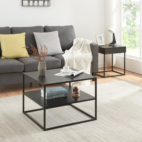 Mesa de centro Solund con 1 estante acero 60x60x45cm - Negro mate [en.casa]