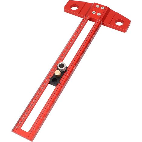 Regla para carpintería de 30 cm, aleación de aluminio, regla cuadrada en T con casquillos de broca intercambiables, herramienta de marcado de doble escala, para mediciones precisas (1/4)