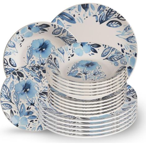 Table Passion - Service d'assiettes 18 pièces Jardin bleu (1/4)