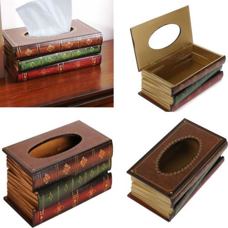 TEMPSA Boîte à Mouchoir En bois Papier Serviettes Tissu Stockage En Forme de Livre UK (1/4)