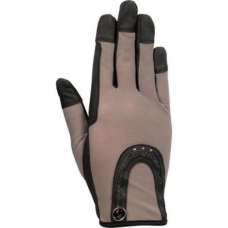 XXL, grigio talpa: Guanti equitazione estivi da donna modello Amalfi con inserto in rete e strass