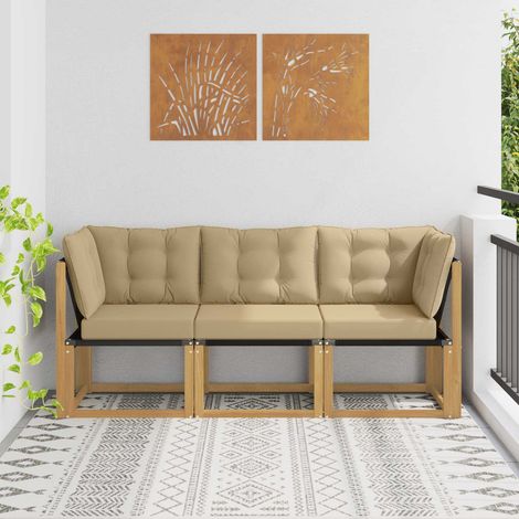 vidaXL Canapé d’extérieur milieu et coin avec coussin 3 Pièce Blanc