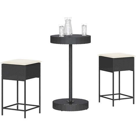 Ensemble de bar de jardin 3 pcs-Bar d'extérieur avec coussins noir poly rotin 331236 (1/5)