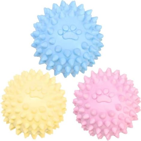 Juego de 3 pelotas masticables de TPR de colores para perros, duraderas, texturizadas, sin sonido (pequeñas) (1/5)