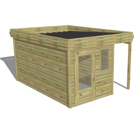 ABRI DE JARDIN bois Pin autoclave 27mm - 3,14x4,34m / 13,6m2 - Bac acier - Abri Français