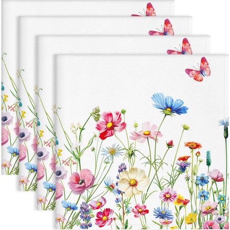 Serviettes de Fleurs Sauvages Table Lot de 4, Serviettes en Tissu 100% Coton Doux et Confortable Réutilisables Serviettes pour Le Dîner en Famille Mariage Cocktail Cuisine(45cm×45cm) (1/5)