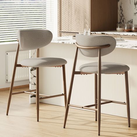 COLAMY Lot de 2 chaises de bar modernes à structure métallique – Dossier haut, assise confortable en tissu, pour comptoir, îlot de cuisine ou salle à manger,marron