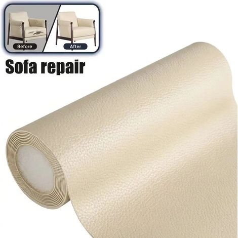 (Blanc cassé, 55x300cm) Autocollant de réparation en cuir PU, adapté à la rénovation de meubles à faire soi-même.